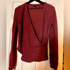 Maroon wrap-sweater top